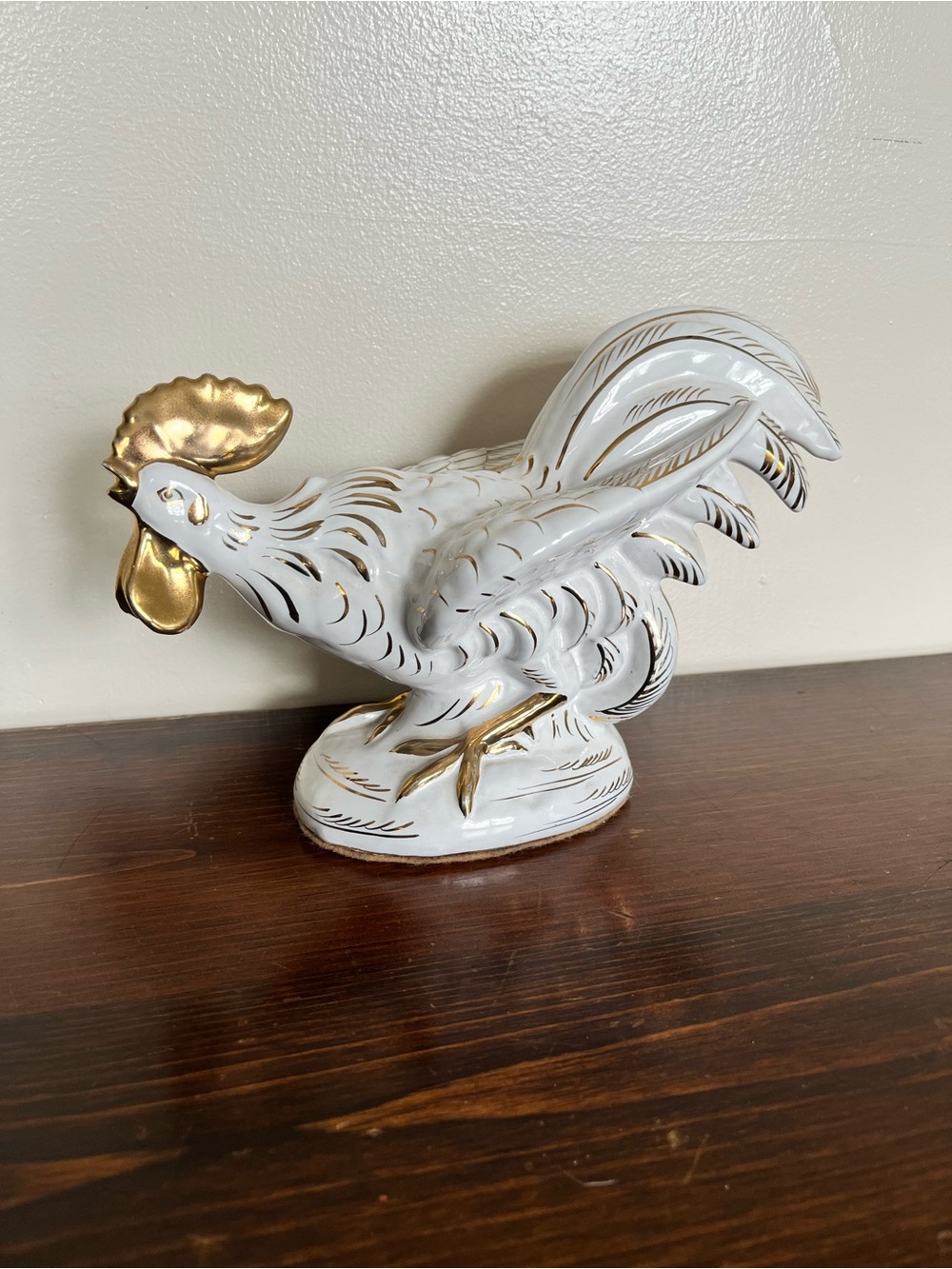 White and Gold Ceramic Rooster Figurine